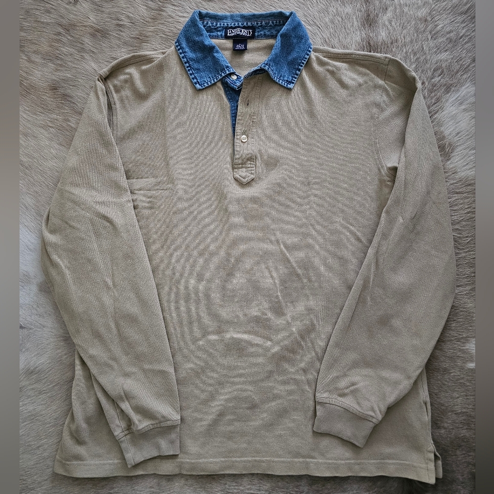 Vintage Y2K Lands End Denim Collar Polo Shirt Large